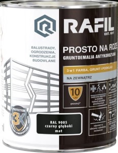 RAFIL na rdzę 0,75L CZARNY GŁĘBOKI MAT RAL9005