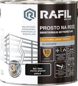 RAFIL na rdzę 2,5L CZARNY GŁĘBOKI połysk RAL9005
