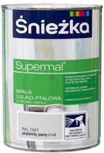 Supermal emalia olejno-ftalowa popielaty jasny mat RAL 7047 0,8l