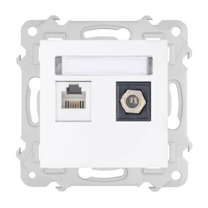 POLMARK Rosa gniazdo komputerowe RJ45 kat. 6e + antenowe typu F białe