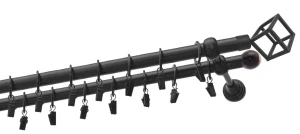 Karnisz podwójny fi19 zakończenie CUBE, kolor czarny malowany 2mb